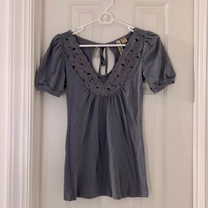 eyeshadow Short Sleeve Shirt with Embroidery, Gray, M